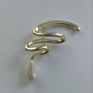 Gold-Tone Brooch with Faux Pearl Drop